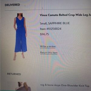 Vince Camuto Royal Blue Belted Jumpsuit
Beautiful for New Years Eve.